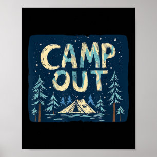 Póster Acampada De Adultos Y Niños De Noche