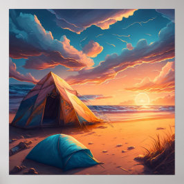 Póster Acampar al amanecer