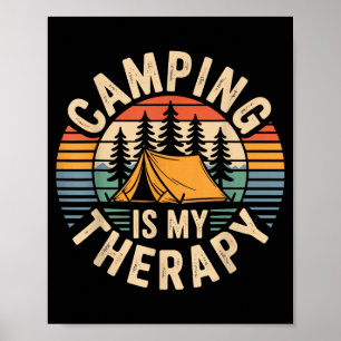 Póster Acampar es mi terapia divertido campista