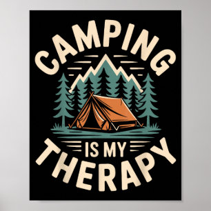 Póster Acampar es mi terapia divertido campista