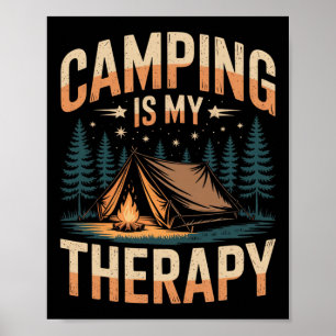 Póster Acampar es mi terapia divertido fogata al aire lib