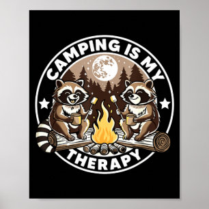 Póster Acampar es terapia hike camping amante mapaches