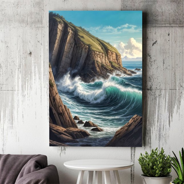 Póster Acantilado Marrón Azul olas del océano junto al ma (Subido por el creador)