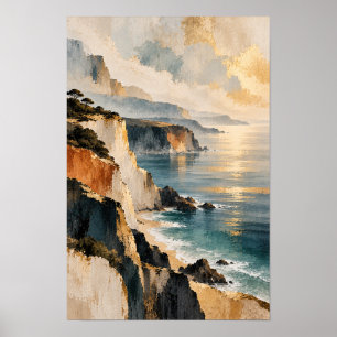 Póster Acantilados Costeros Dorados y Pared de Paisaje Ma