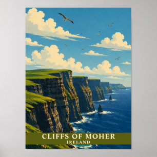 Póster Acantilados de Moher Irlanda Condado Clare Retro V