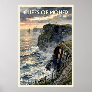 Póster Acantilados de Moher Irlanda Viaje Vintage