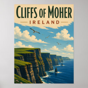 Póster Acantilados de Moher Irlanda Viaje Vintage Costa I