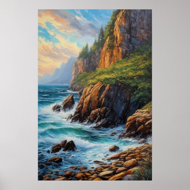 Póster Acantilados rocosos tapados en verde (Frente)