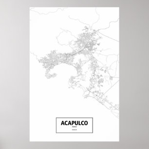Póster Acapulco, México (negro sobre blanco)