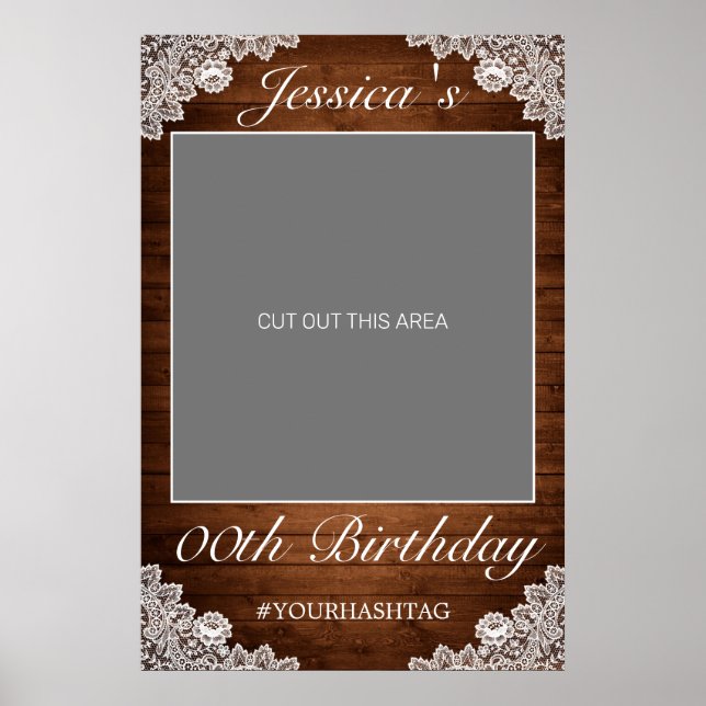 Póster Accesorio de foto de cumpleaños de madera rústica  (Frente)