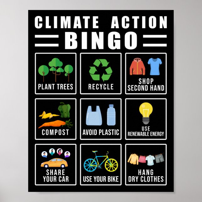 Póster Acción climática Bingo Día de la Tierra Cambio cli (Frente)