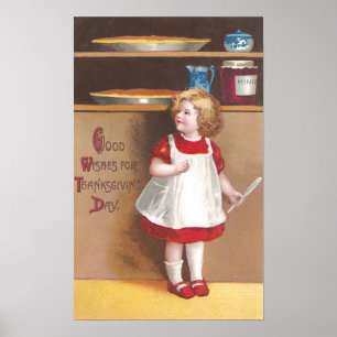 Póster Acción de gracias del vintage del chica y de los