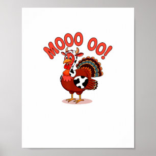 Póster Acción de Gracias divertida en Turquía Cow Moo
