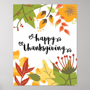 Póster Acción de gracias feliz - hojas - poster