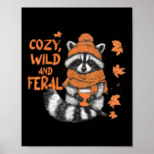 Póster Acción de Gracias Otoño Mapache Divertido Salvaje