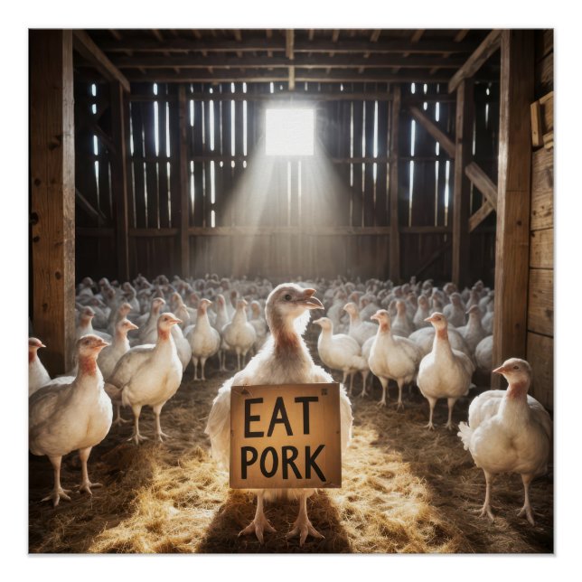 Póster Acción de Gracias Turquía con Rótulo de "Comer cer (Anverso)