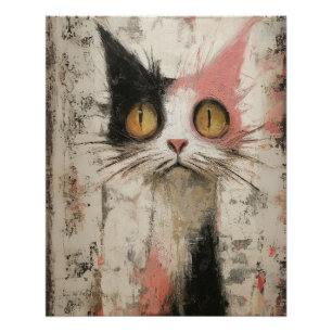Póster Aceite de arte expresionante y gato expresionante