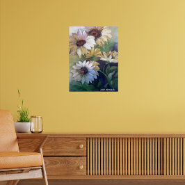 Póster Aceite pintado de margaritas amarillas tarjeta de 