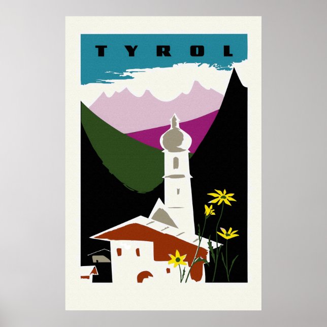 Póster Aceite retro dibujo pastel Tyrol Austria viajar (Frente)