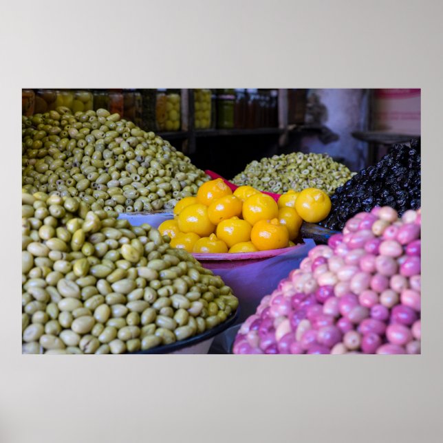 Póster Aceitunas y limón en el mercado (Frente)