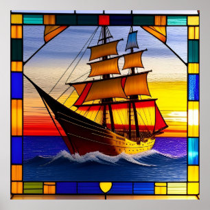 Póster 🌅 Acento de puesta de sol de vela para espacios d