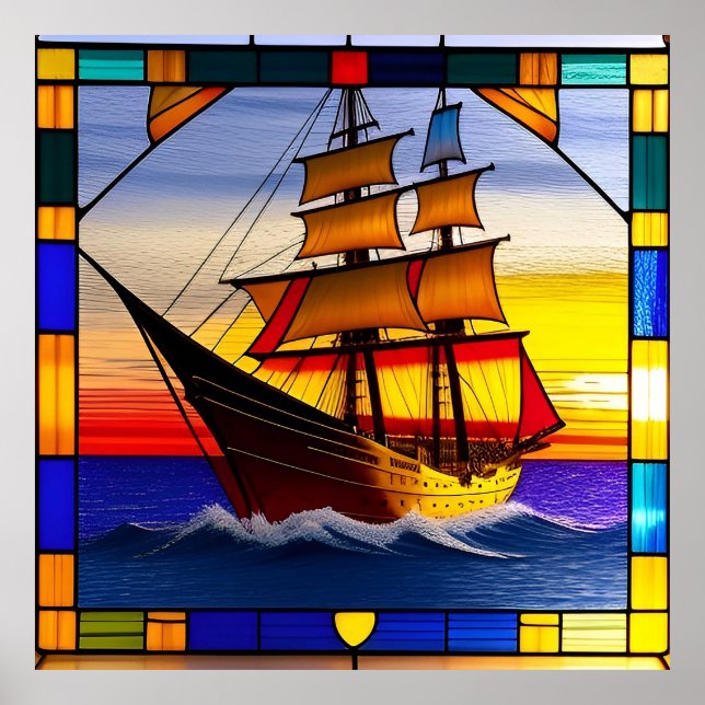 Póster 🌅 Acento de puesta de sol de vela para espacios d (Frente)