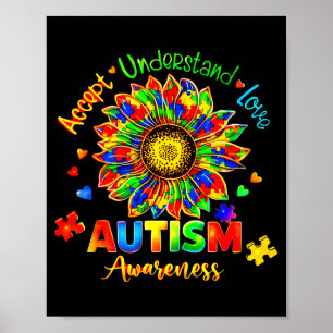 Póster Acepta entiende ama conciencia del autismo girasol