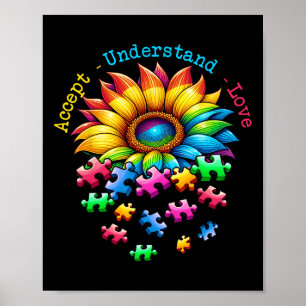 Póster Aceptar comprensión amor autismo girasol concienci