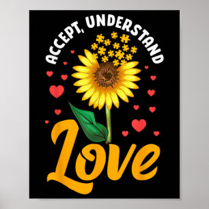 Póster Aceptar comprensión amor autismo girasol concienci