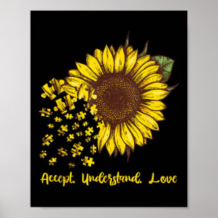 Póster Aceptar comprensión amor autismo girasol concienci