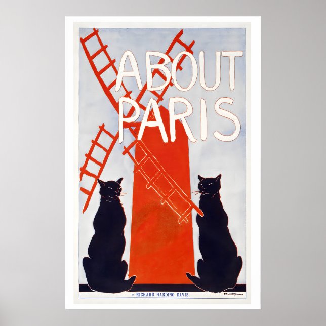 Póster Acerca de París Francia Molino de Viento Rojo Gato (Frente)