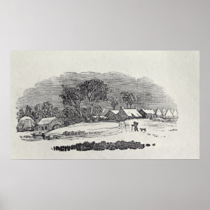 Póster Acercarse a una aldea en invierno