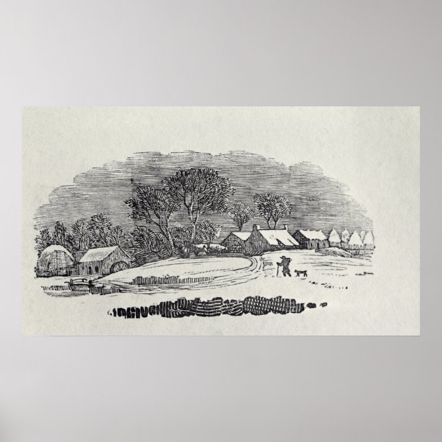 Póster Acercarse a una aldea en invierno (Frente)