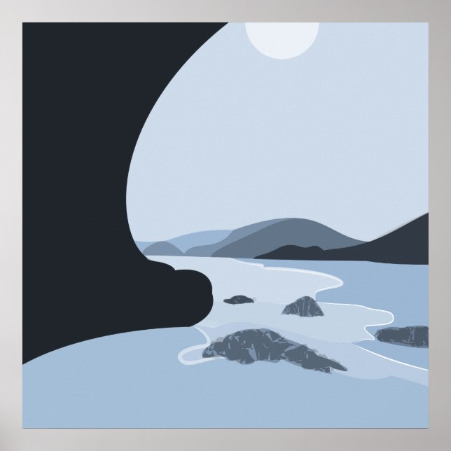 Póster Acero abstracto Blue Stylized Beach Seascape (Frente)