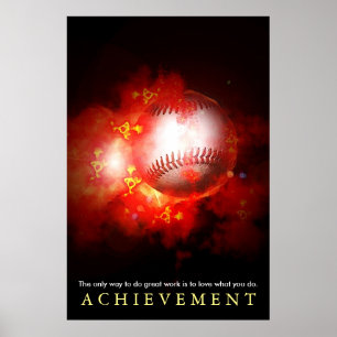 Póster Achievement Motivational Flaming Baseball