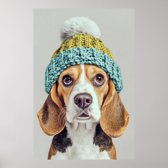 Póster Acogedor beagle en un Gorra de invierno (Frente)