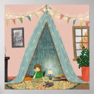 Póster Acogedor "Book Nook Camp" el sábado