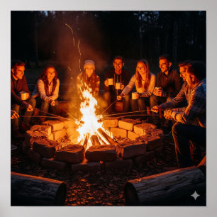 Póster Acogedor Fuego al Aire Libre