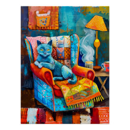 Póster Acogedor gato en sillón