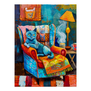 Póster Acogedor gato en sillón