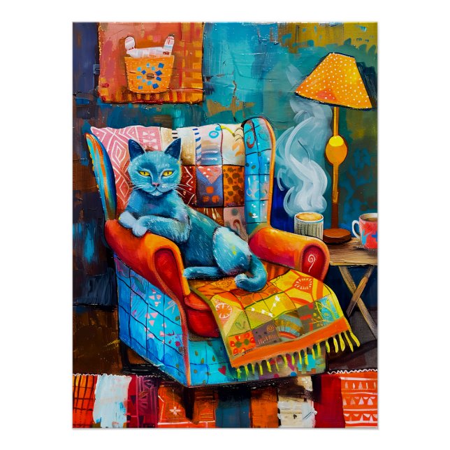 Póster Acogedor gato en sillón (Anverso)
