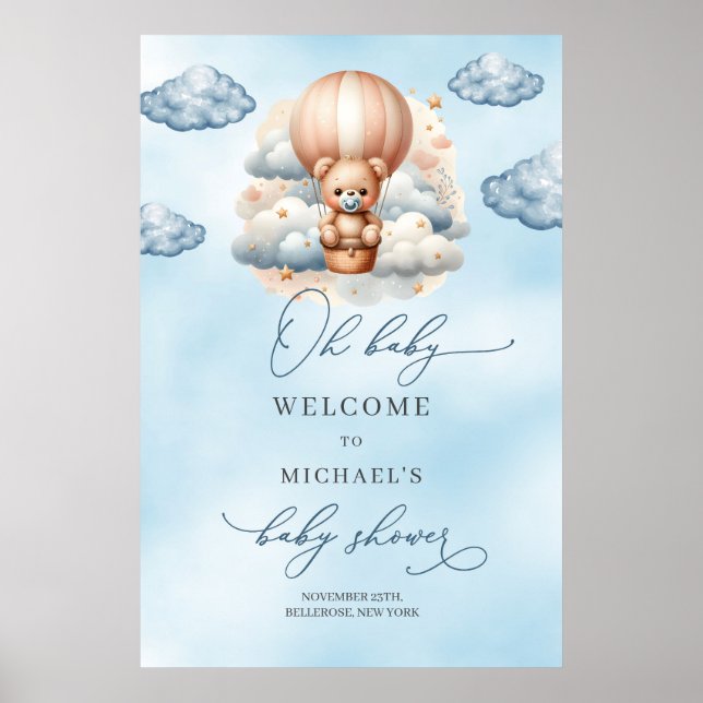 Póster Acogida en globo de globo aerostático con osito de (Frente)