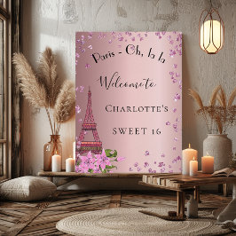 Póster Acogida en la dulce torre del eiffel rosa de París