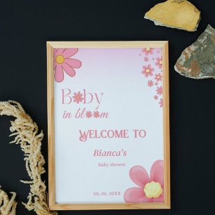 Póster Acogida para una ducha de bebé con flores de marga