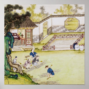 Póster Acopio del bambú para hacer el papel