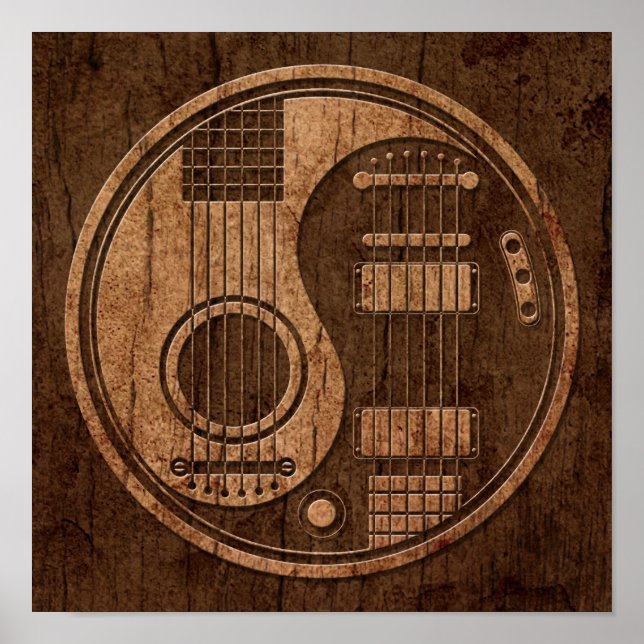 Póster Acoustic Electric Guitars Yin Yang Wood Effect (Frente)