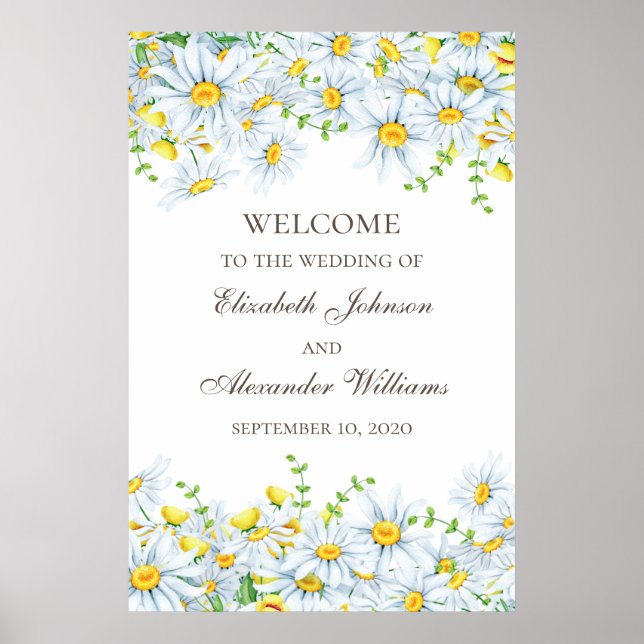 Póster Acrarela manzanilla. Bienvenida floral de boda (Frente)