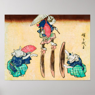 Póster Acrobat Cat, Hiroshige, Ukiyo-e