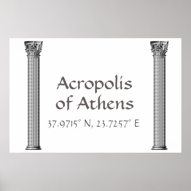 Póster Acrópolis de Atenas Latitud Longitud (Frente)