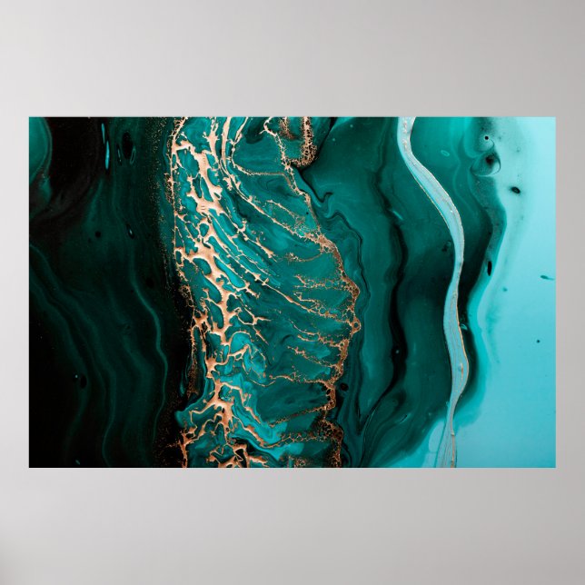 Póster Acrylic Fluid Art. Dark green waves in abstract oc (Frente)